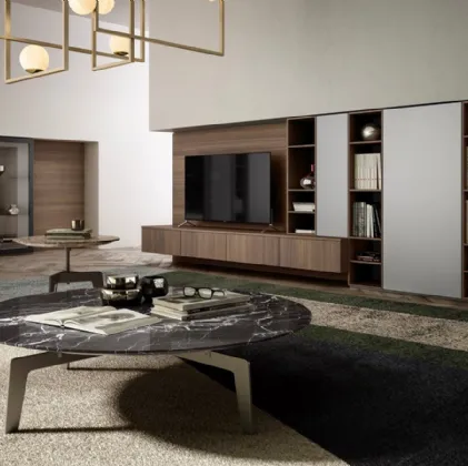 Parete Attrezzata Living 09 in legno, laccato opaco e vetro di Arredo3