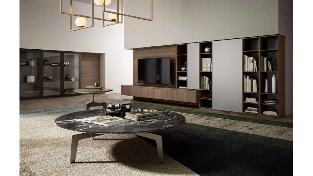 Parete Attrezzata Living 09 in legno, laccato opaco e vetro di Arredo3