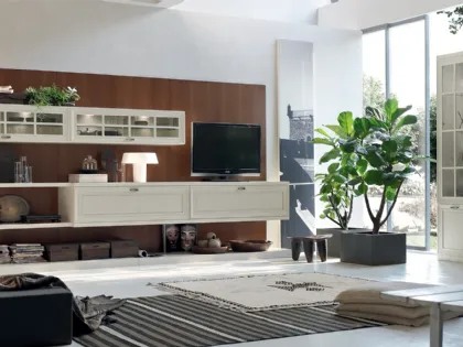 Parete Attrezzata Murano MU455 con boiserie Noce e mobile finitura Panna di Maronese Acf