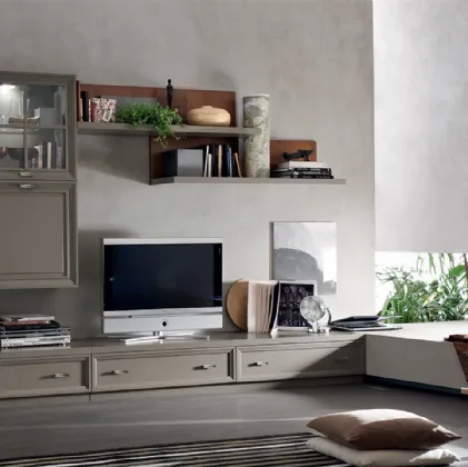 Libreria Murano MU460 finitura Grigio con inserto boiserie Noce di Maronese Acf
