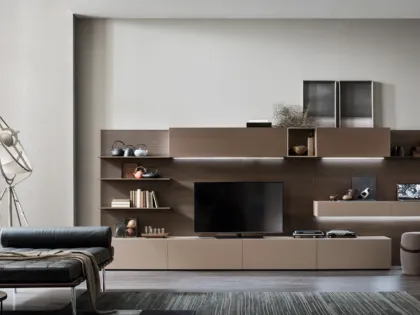 Parete Attrezzata Seta Unix SU2115 in melaminico Rovere Thea e laccato opaco Terra, Bronzo di Maronese Acf