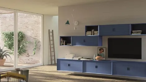 Parete attrezzata Unikawood 13 in legno laccato blu di Fratelli Mirandola