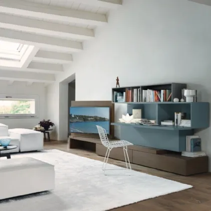 Parete Attrezzata Vision 01 in Rovere e laccato Piombo opaco di Sangiacomo