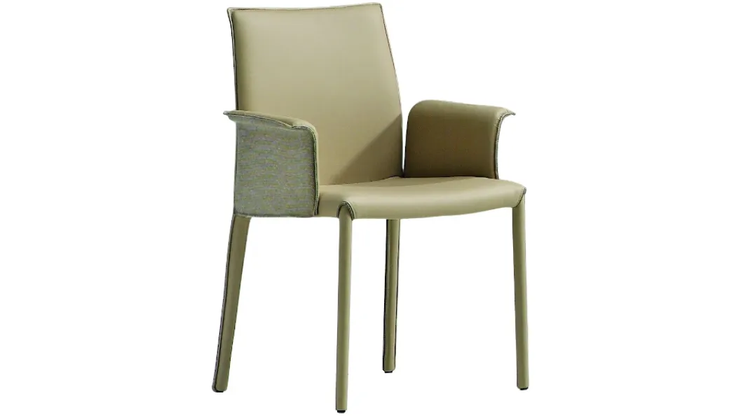 Sedia con braccioli completamente rivestita in pelle Nuvola PB R_TS di Midj
