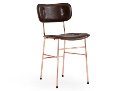 Sedia in cuoio con inserti metallici e struttura in metallo Piuma S M CU di Midj