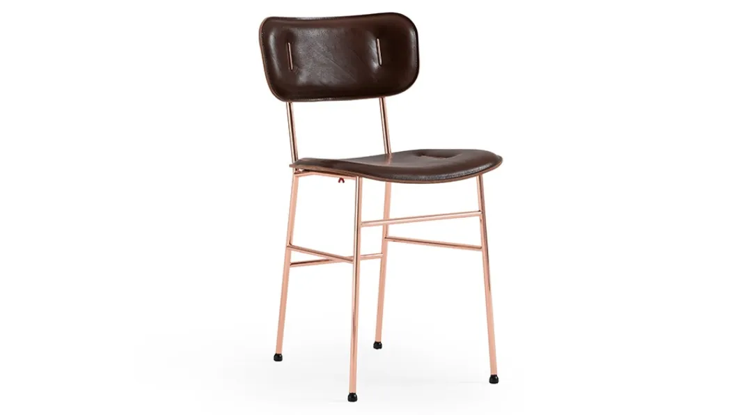 Sedia in cuoio con inserti metallici e struttura in metallo Piuma S M CU di Midj