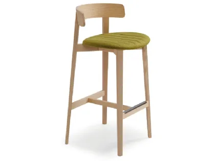Sgabello in legno con seduta in tessuto Maya L TS di Midj