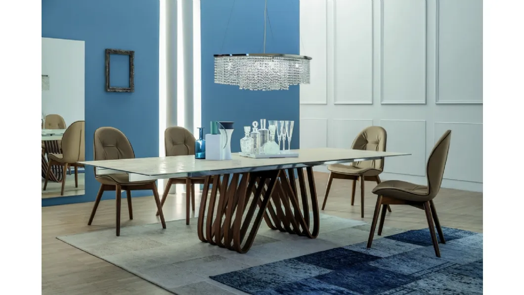 Tavolo allungabile di design Arpa con struttura in legno e top in Vetro ceramicato di Tonin Casa
