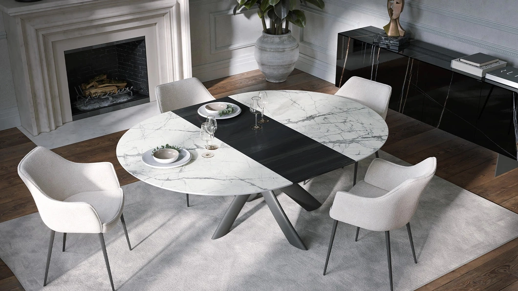 Tavolo allungabile Style Round Ext in ceramica con allunga in legno di Tonin Casa