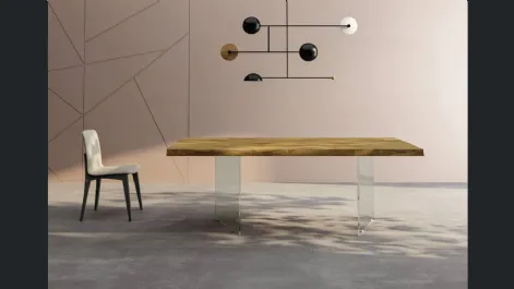 Tavolo Milos di Fratelli Mirandola con piano in legno di rovere con base in vetro di Fratelli Mirandola