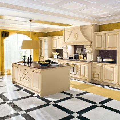 Cucina classica in laccato patinato beige con isola Augusta Dora di Ar-Tre