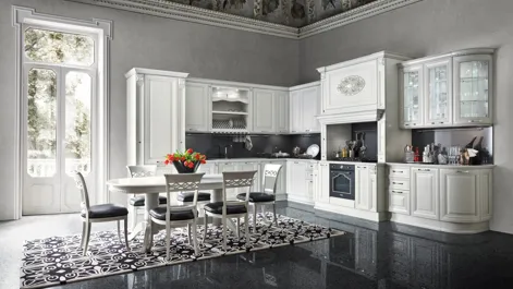 Cucina Classica angolare in legno laccato bianco opaco Ginevra di Ar-Tre