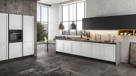 Cucina Classica lineare in Pet opaco Bianco, pensili in laccato Nero e top in laminato Grigio Frame di Arredo3