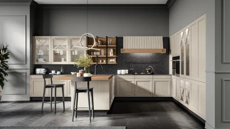 Cucina Classica angolare Frida classic in Frassino massello finitura decapè Fieno con top in quarzo di Arredo3