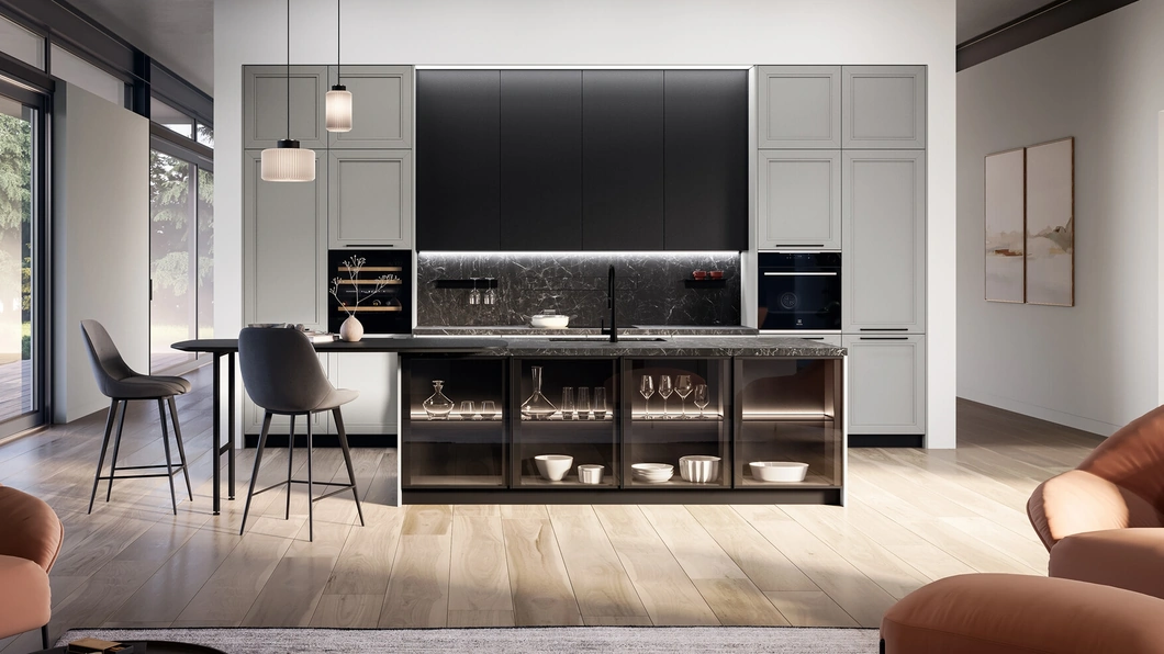 Cucina Classica in laccato a poro aperto con isola Opera di Arredo3