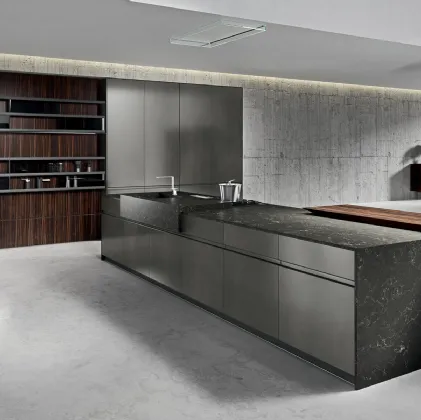 Cucina Design lineare in laccato ossidato acciaio con top in gres Ak 05 TailorMade 01 di Arrital