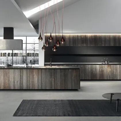 Cucina Design lineare in abete tabacco con top in acciaio vintage Ak 05 TailorMade 02 di Arrital