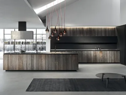Cucina Design lineare in abete tabacco con top in acciaio vintage Ak 05 TailorMade 02 di Arrital