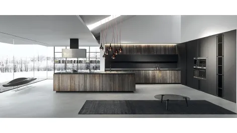 Cucina Design lineare in abete tabacco con top in acciaio vintage Ak 05 TailorMade 02 di Arrital
