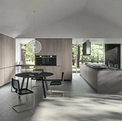 Cucina Design lineare in laccato grigio Londra con top in acciaio e gres Savoia Antracite Ak 05 TailorMade 04 di Arrital