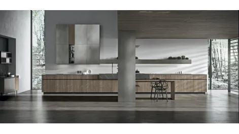 Cucina Design lineare in impiallacciato Abete con top in pietra grey Ak 05 TailorMade 06 di Arrital