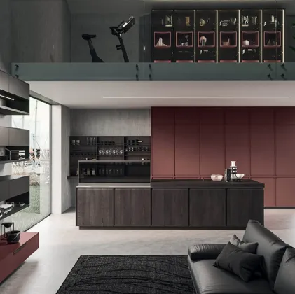 Cucina Design lineare in castagno spazzolato con top in acciaio inox satinato Ak 07 02 di Arrital