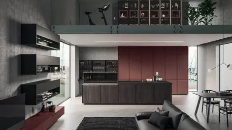 Cucina Design lineare in castagno spazzolato con top in acciaio inox satinato Ak 07 02 di Arrital
