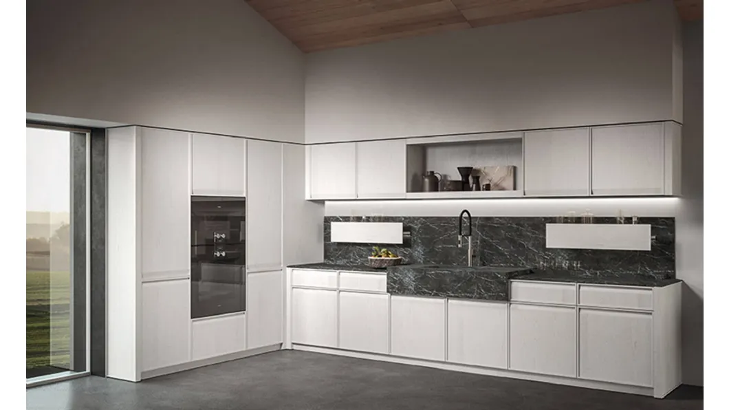 Cucina Design angolare in castagno spazzolato con top in marmo grigio Ak 07 04 di Arrital