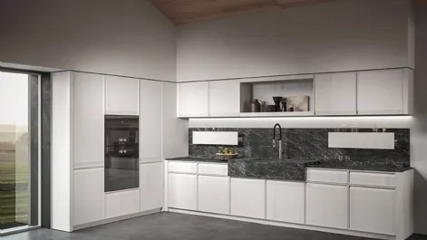 Cucina Design angolare in castagno spazzolato con top in marmo grigio Ak 07 04 di Arrital