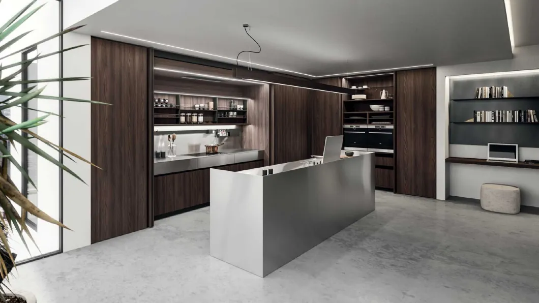 Cucina Design con isola in melaminico termostrutturato e acciaio inox satinato Ak Project 01 di Arrital