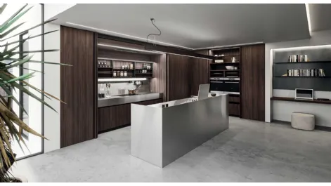 Cucina Design con isola in melaminico termostrutturato e acciaio inox satinato Ak Project 01 di Arrital