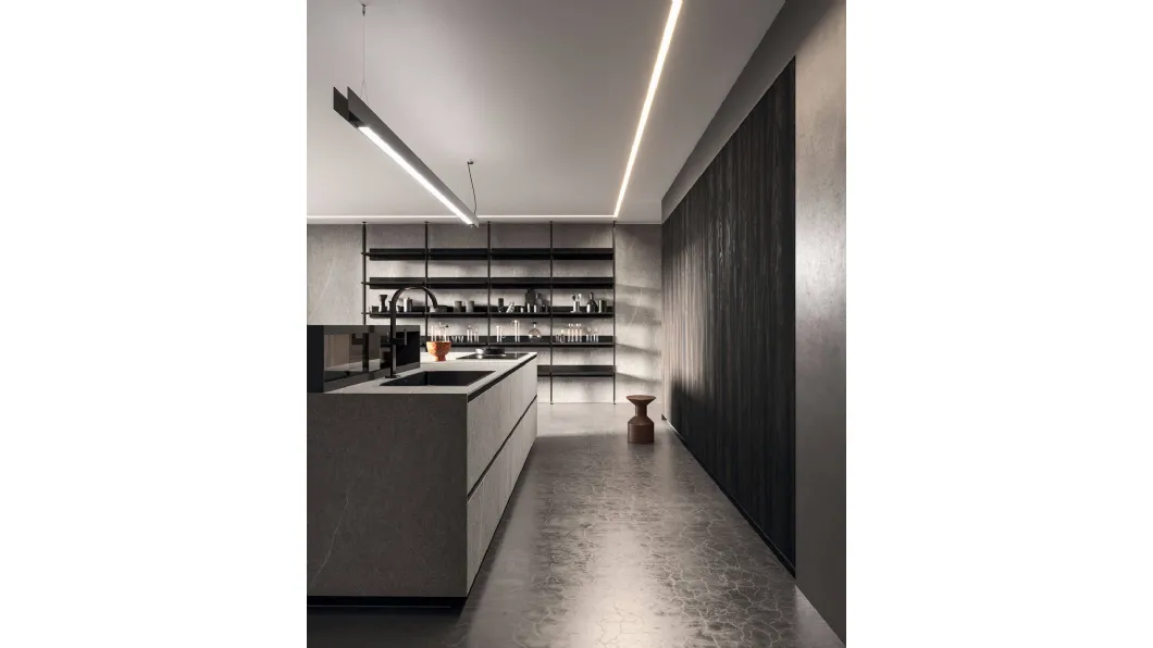 Cucina Design lineare in melaminico materico e termostrutturato con top in laminato HPL Ak Project 04 di Arrital