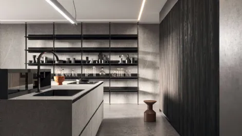 Cucina Design lineare in melaminico materico e termostrutturato con top in laminato HPL Ak Project 04 di Arrital