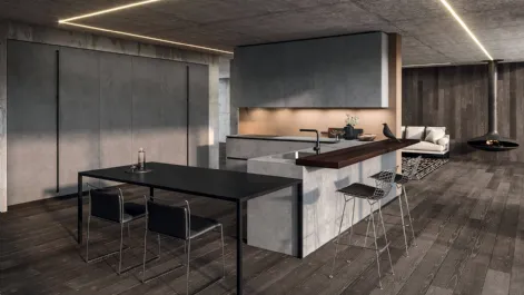 Cucina Design angolare in melaminico termostrutturato con penisola e top in laminato HPL Ak Project 07 di Arrital