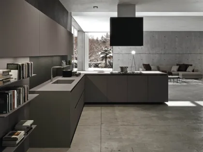 Cucina Design angolare in Fenix grigio Londra Ak Project 09 di Arrital