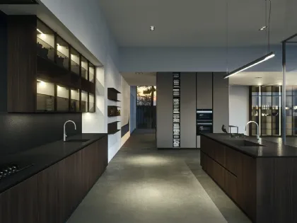 Cucina Design lineare Ak Project 11 in melaminico termostrutturato sabbiato Moro di Arrital