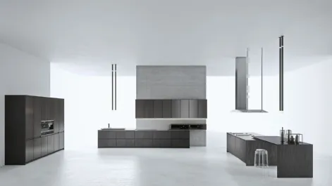 Cucina Design lineare in impiallacciato Tissue Tecno con top in gres Savoia Antracite AkB 08 06 di Arrital
