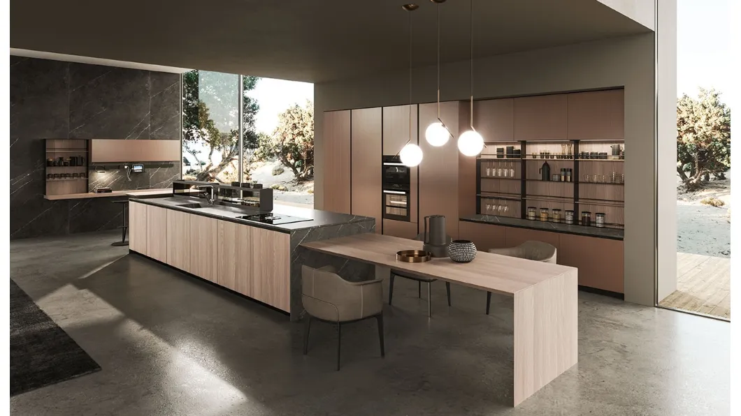 Cucina Design con isola Ak 04 04 in Olmo naturale di Arrital