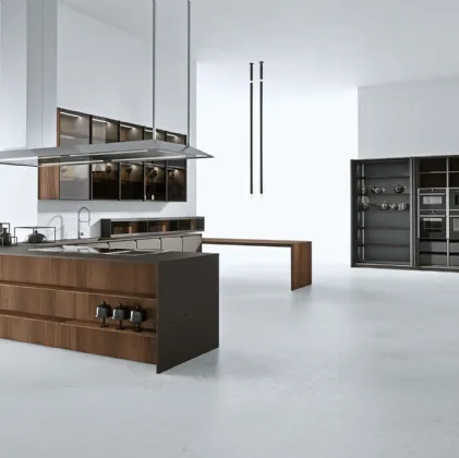 Cucina Design con penisola AkB 08 04 in Fenix Bronzo e Noce Canaletto di Arrital