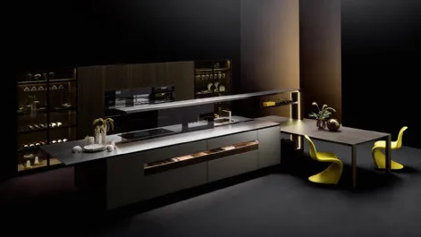 Cucina Design lineare Nautila 02 in laccato iron quartz e top in acciaio inox satinato di Arrital