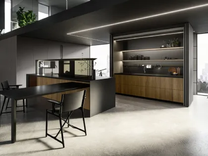 Cucina Design con isola Nautila 04 in Noce Canaletto con top in gres nero natural di Arrital