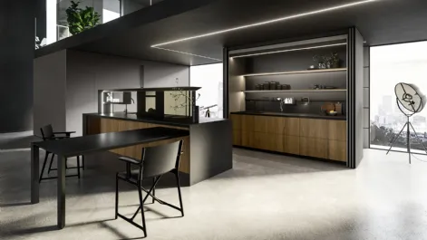 Cucina Design con isola Nautila 04 in Noce Canaletto con top in gres nero natural di Arrital
