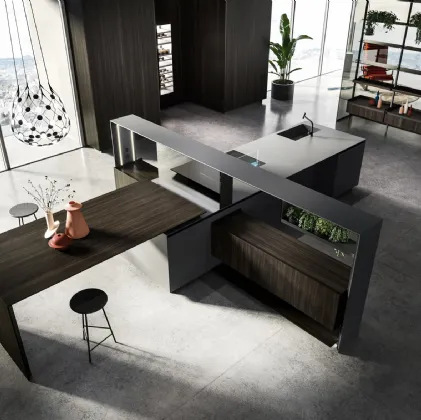 Cucina Design lineare Nautilia 05 in Fenix NTM grigio bromo e Rovere fumè di Arrital