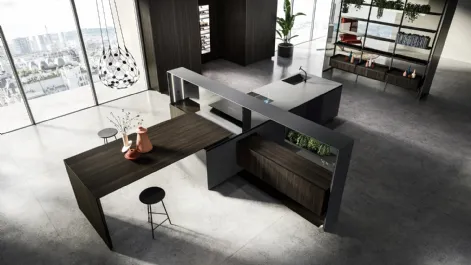 Cucina Design lineare Nautilia 05 in Fenix NTM grigio bromo e Rovere fumè di Arrital