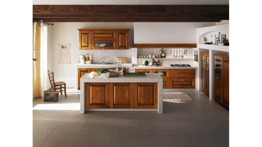 Cucina in Muratura lineare in legno con top e fianchi in ceramica Castellana di Ar-Tre