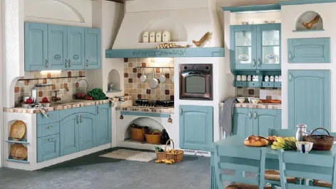 Cucina in Muratura con ante in legno laccato azzurro Barchessa di Ar-Tre
