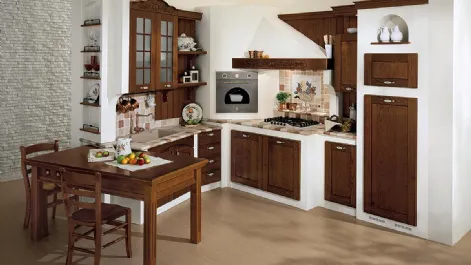 Cucina in Muratura ad angolo in legno Signoressa Noce 02 di Ar-Tre
