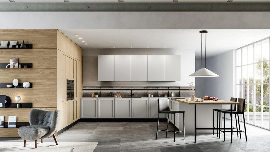 Cucina Moderna con penisola Alma 02 in pet e laminato di Arredo3