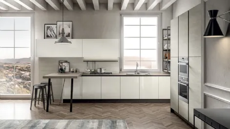 Cucina Moderna in laccato lucido e laminato Rovere Atalanta con penisola Cloe di Arredo3