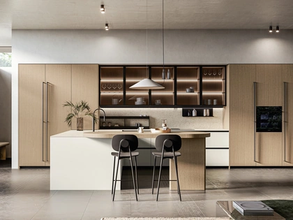 Cucina Moderna con penisola in laccato e legno Asia di Arredo3